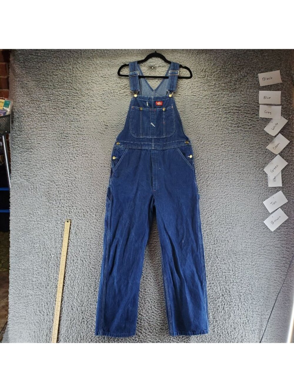 Dickies Overalls Mens 36x32 Blue Cotton Denim Adjustable Straps *Read*